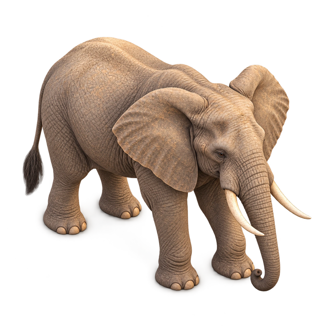 Realistic African elephant viewed from above with large ears and detailed skin